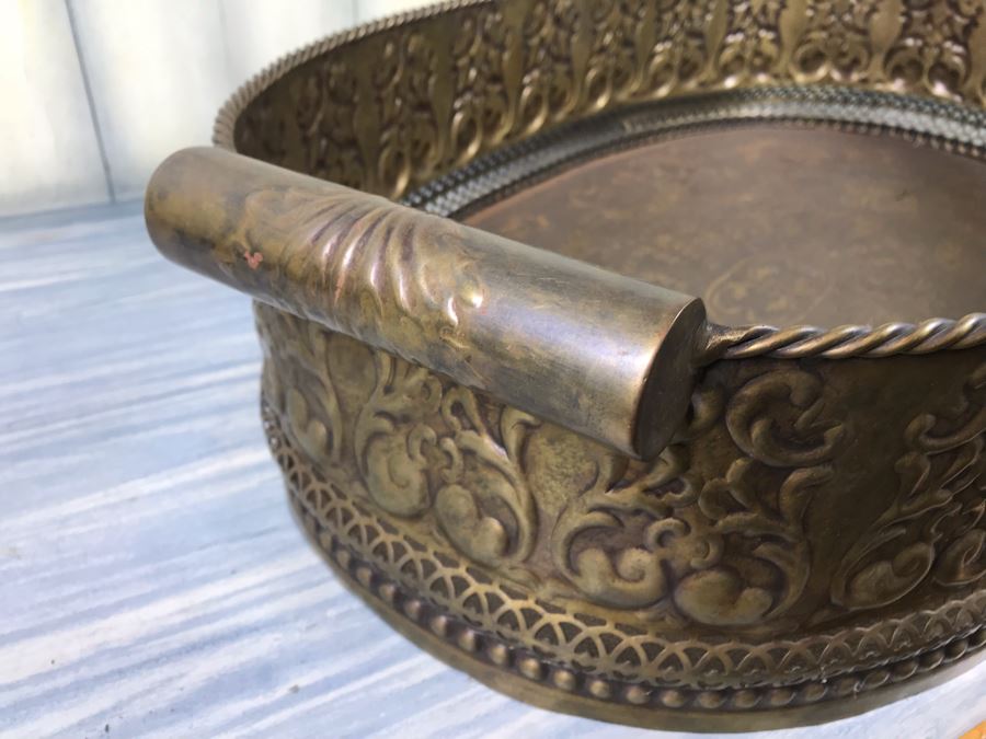 Large Embossed Brass Handled Serving Tray By Castilian Made In India 28