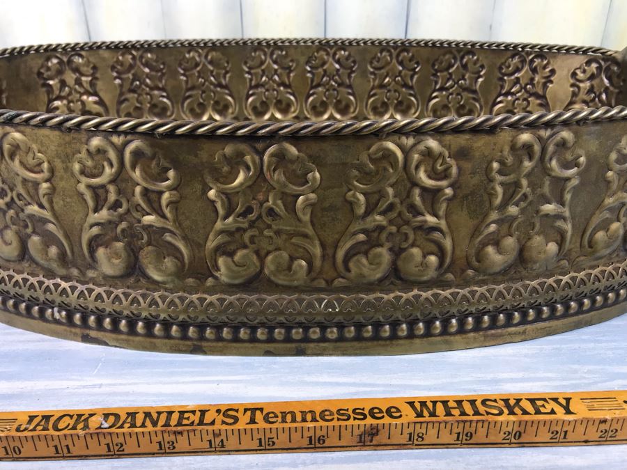 Large Embossed Brass Handled Serving Tray By Castilian Made In India 28'L X 16'W [Photo 8]
