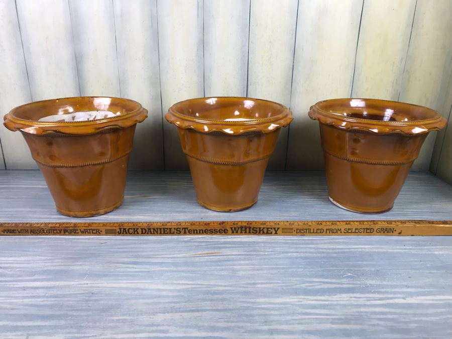 New Set Of (3) Glazed Ceramic Flower Pots By Nicola Fasano Made In Italy [Photo 3]