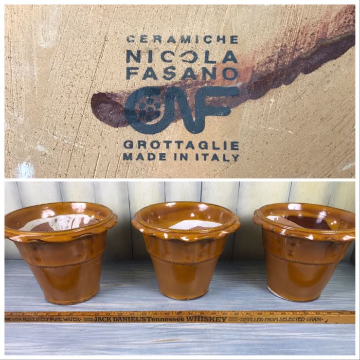 New Set Of (3) Glazed Ceramic Flower Pots By Nicola Fasano Made In Italy