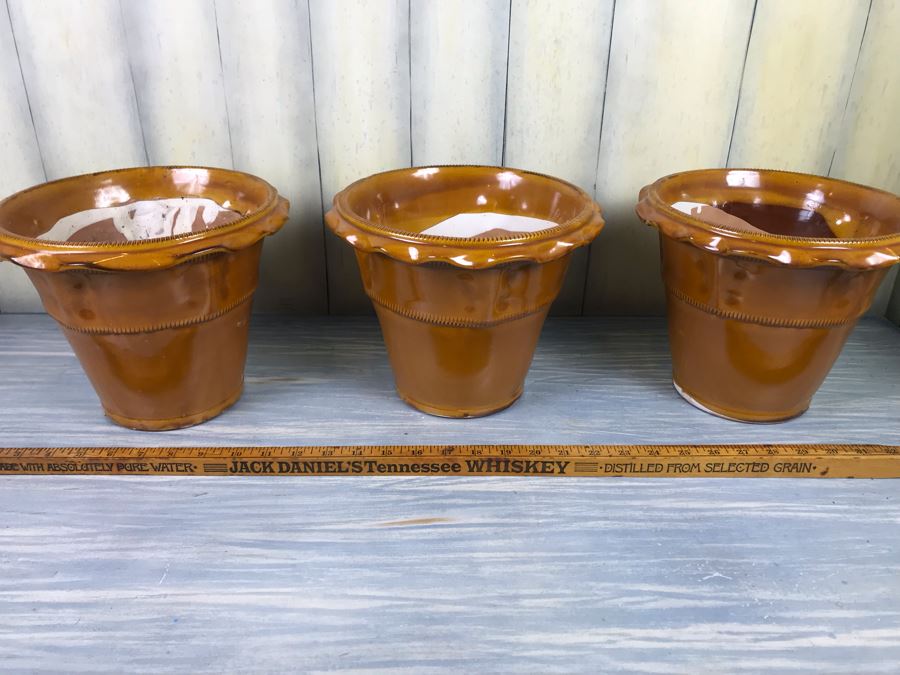 New Set Of (3) Glazed Ceramic Flower Pots By Nicola Fasano Made In Italy [Photo 2]