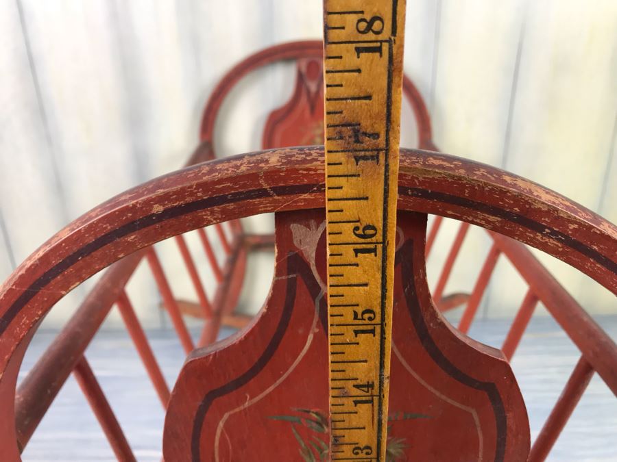 Vintage Red Hand Painted Doll Crib Missing Bottom Slats [Photo 14]