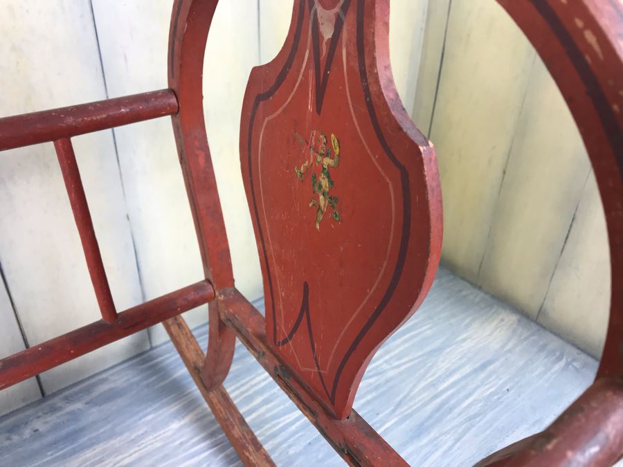 Vintage Red Hand Painted Doll Crib Missing Bottom Slats [Photo 5]