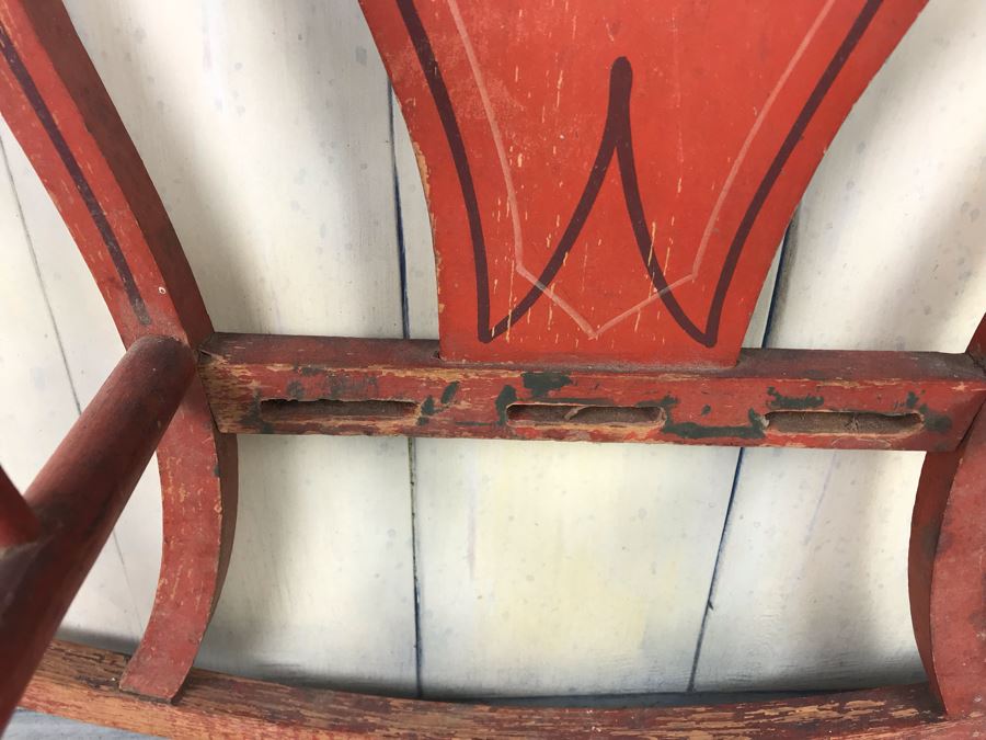 Vintage Red Hand Painted Doll Crib Missing Bottom Slats [Photo 11]