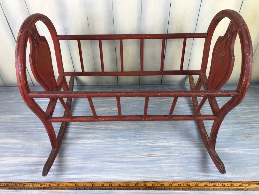 Vintage Red Hand Painted Doll Crib Missing Bottom Slats [Photo 4]