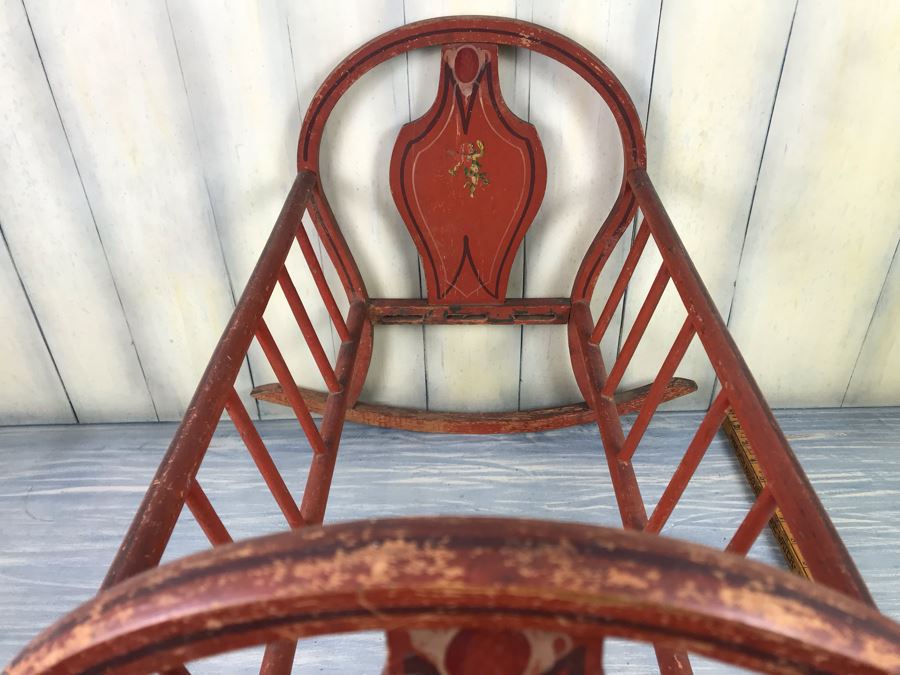 Vintage Red Hand Painted Doll Crib Missing Bottom Slats [Photo 10]