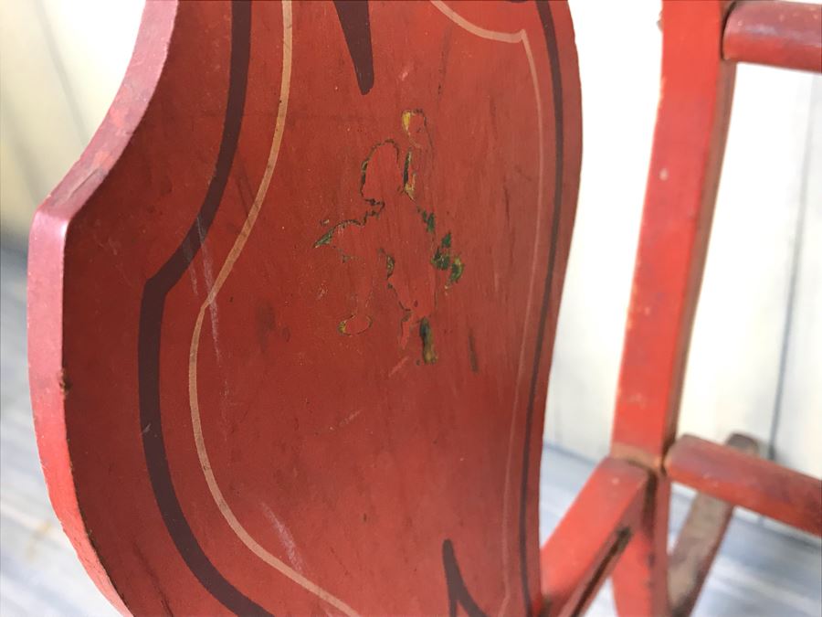 Vintage Red Hand Painted Doll Crib Missing Bottom Slats [Photo 7]