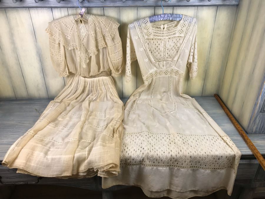 Pair Of Vintage Women's White Lace Dresses [Photo 2]
