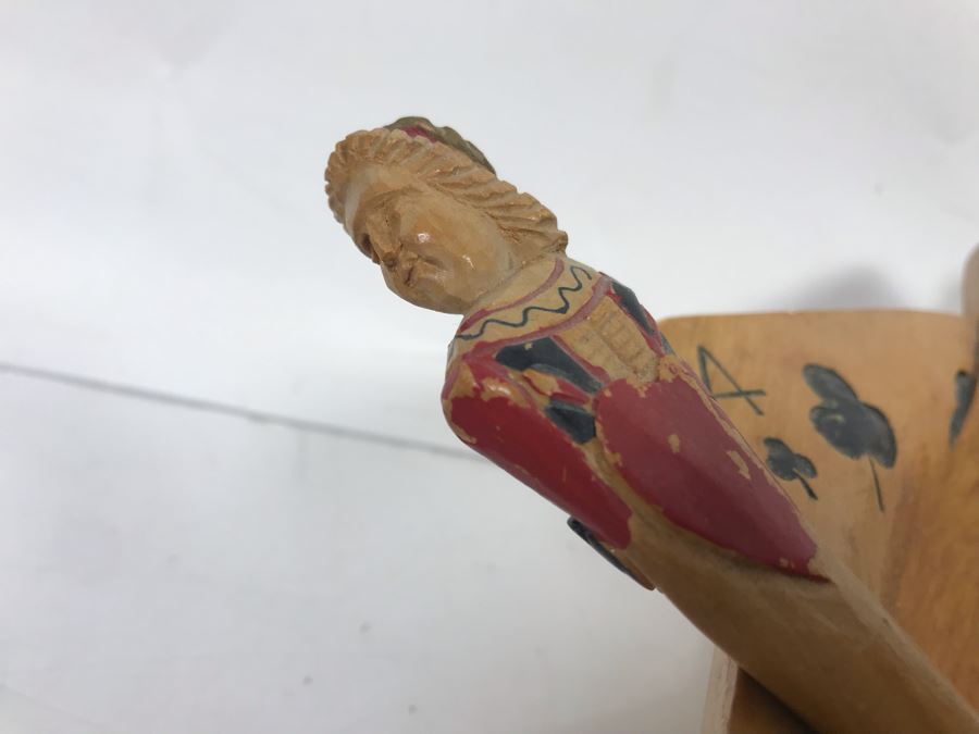 Carved Wooden Playing Cards Themed Salad Bowl Set With (4) Carved Wooden Trays [Photo 7]