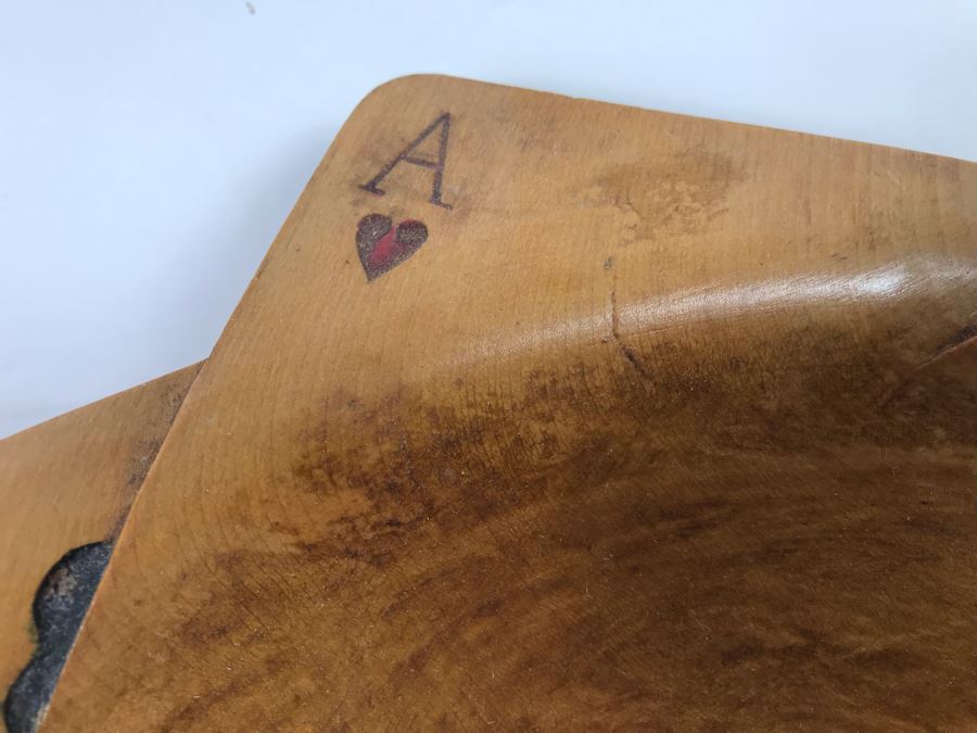 Carved Wooden Playing Cards Themed Salad Bowl Set With (4) Carved Wooden Trays [Photo 9]
