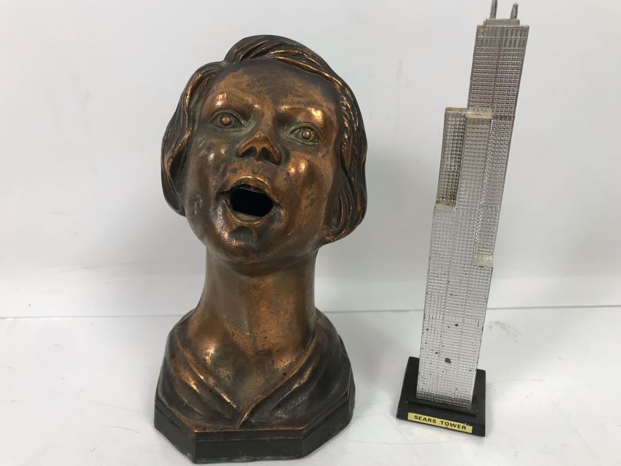 Metal Female Bust Sculpture 7'H And Sears Tower Figurine [Photo 3]
