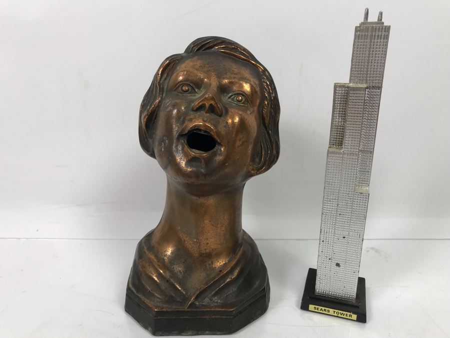 Metal Female Bust Sculpture 7'H And Sears Tower Figurine [Photo 1]