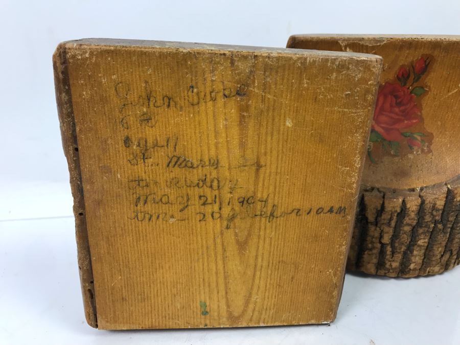 Pair Of Antique 1904 Wooden Tree Bookends With Inscription On Back Of One [Photo 3]