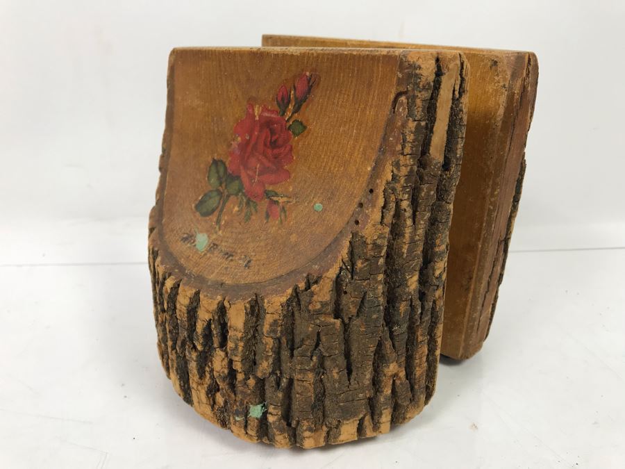 Pair Of Antique 1904 Wooden Tree Bookends With Inscription On Back Of One [Photo 5]