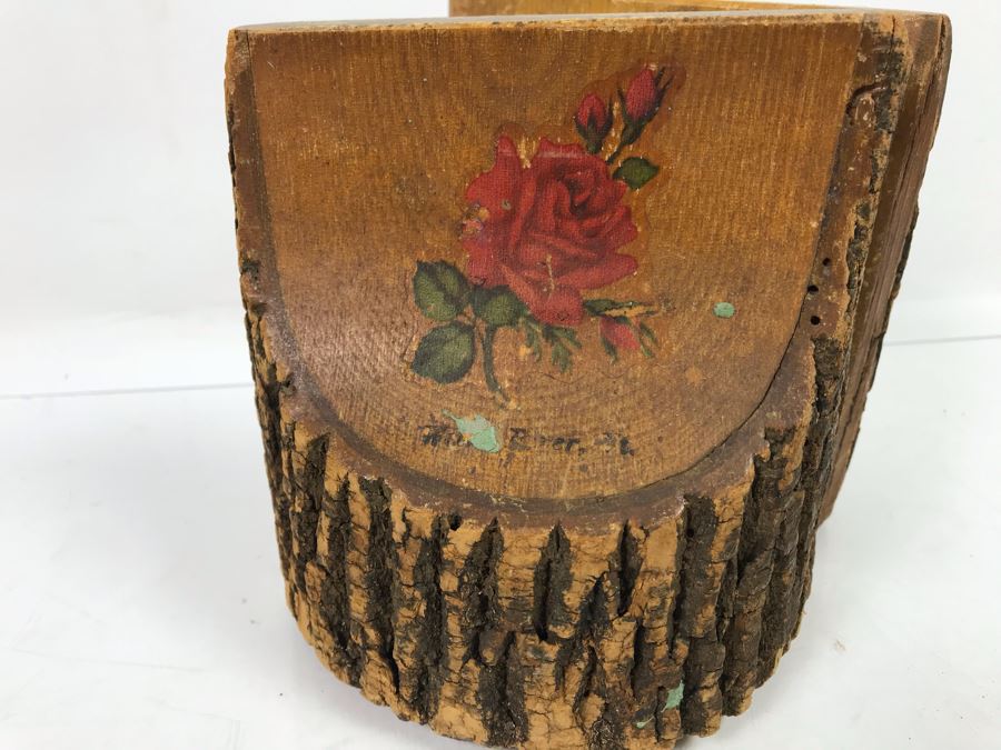 Pair Of Antique 1904 Wooden Tree Bookends With Inscription On Back Of One [Photo 6]