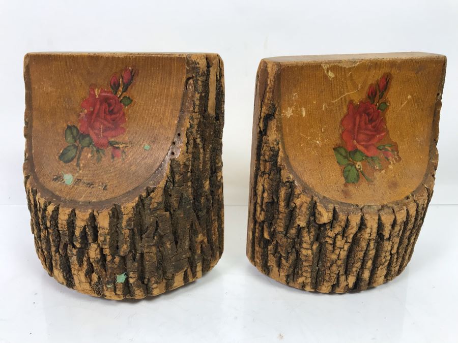 Pair Of Antique 1904 Wooden Tree Bookends With Inscription On Back Of One [Photo 1]
