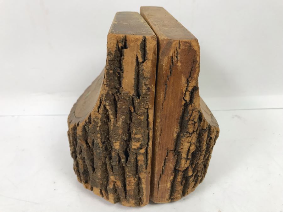 Pair Of Antique 1904 Wooden Tree Bookends With Inscription On Back Of One [Photo 4]