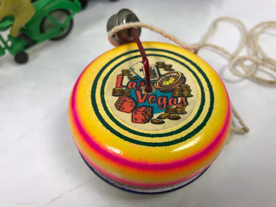 Vintage 1980 Mattel First Wheels Train Toy, Wooden Las Vegas Advertising Yo-Yo, Plastic Motorcyle And Duck [Photo 8]