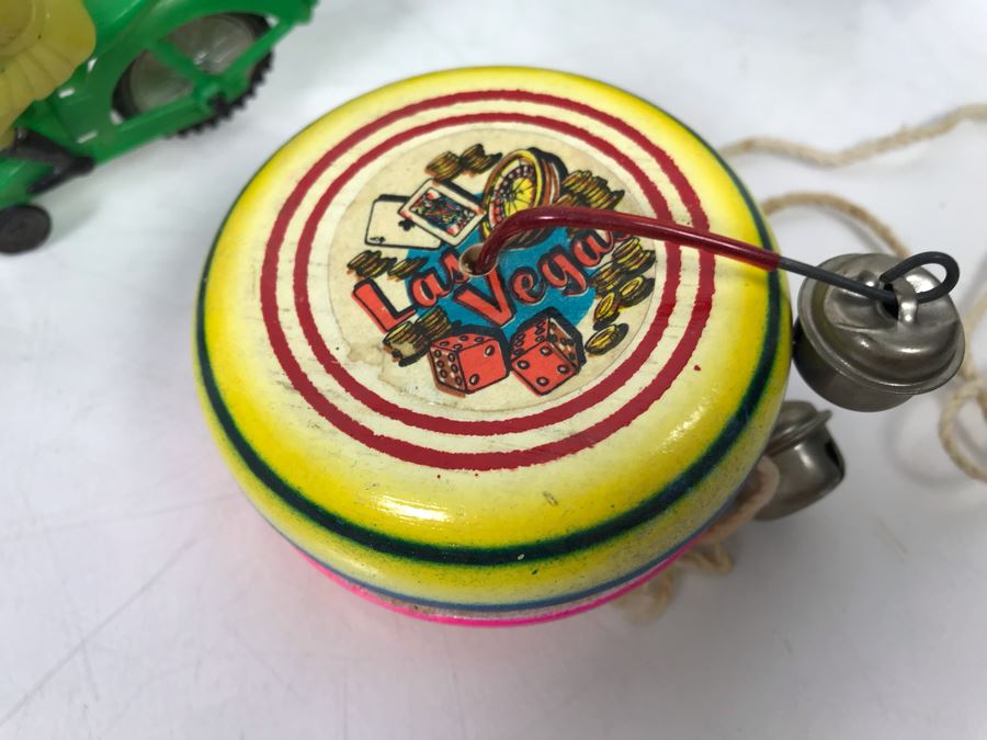 Vintage 1980 Mattel First Wheels Train Toy, Wooden Las Vegas Advertising Yo-Yo, Plastic Motorcyle And Duck [Photo 5]