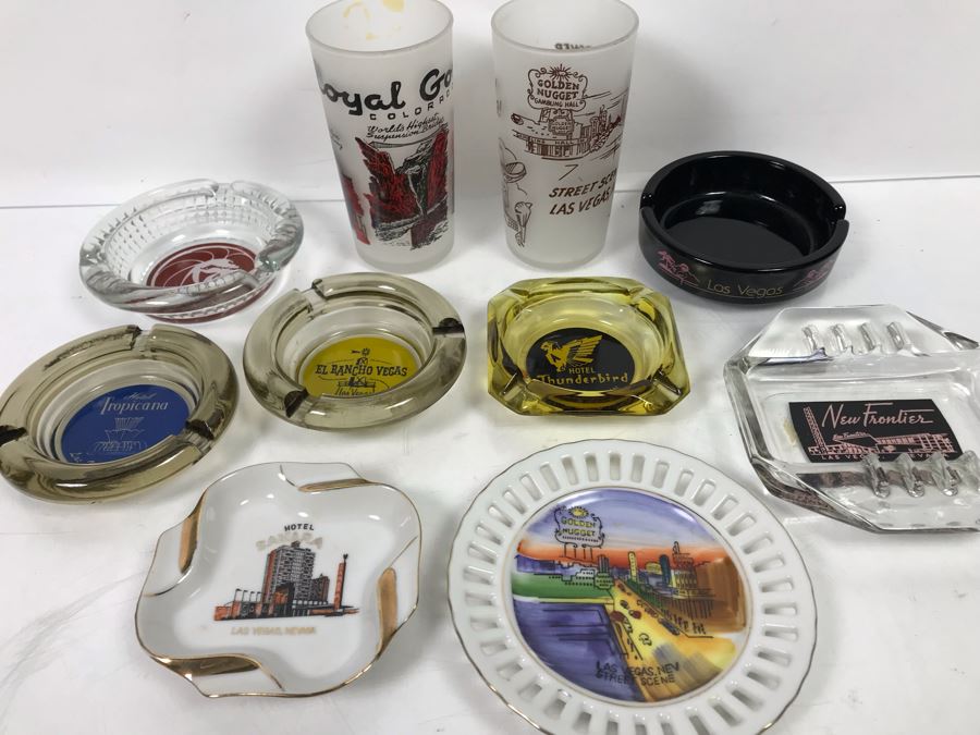 Vintage Las Vegas Ashtrays And Pair Of Las Vegas Drinking Glasses [Photo 2]