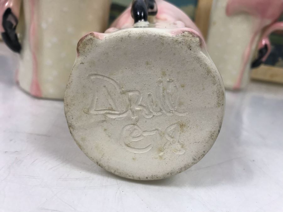 (4) Vintage 1978 Flamingo Ceramic Cups Signed Drell And (3) Framed Vintage Flamingo Postcards [Photo 5]