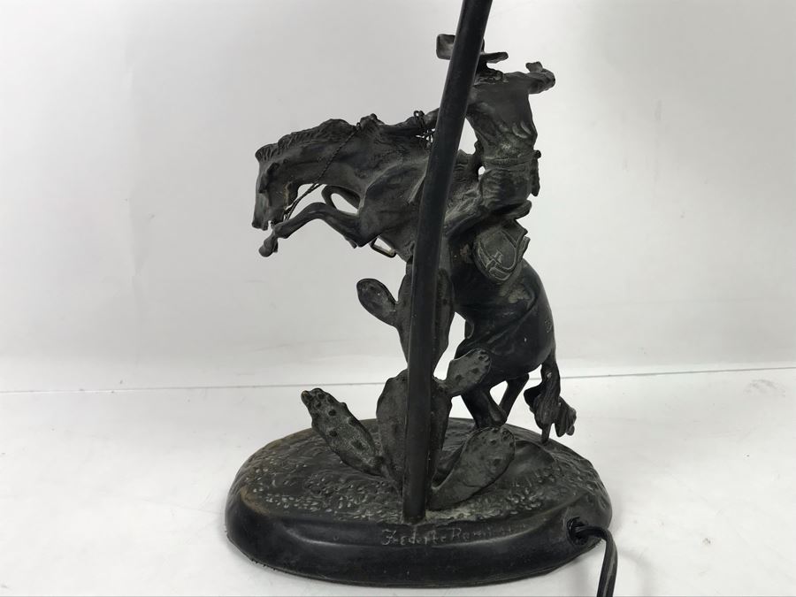 Frederic Remington Bronze Table Lamp With Colored Glass Shade [Photo 14]