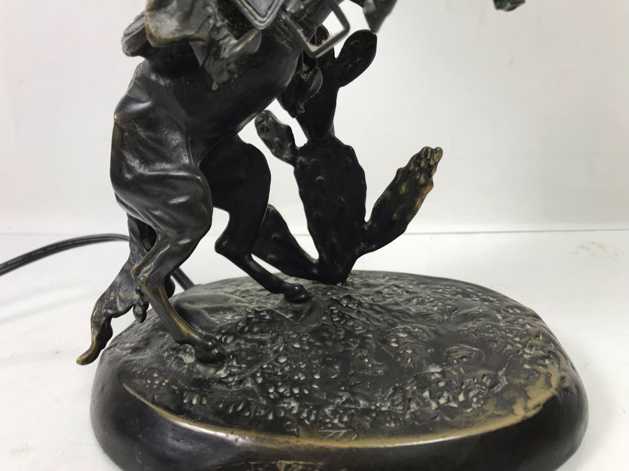 Frederic Remington Bronze Table Lamp With Colored Glass Shade [Photo 8]