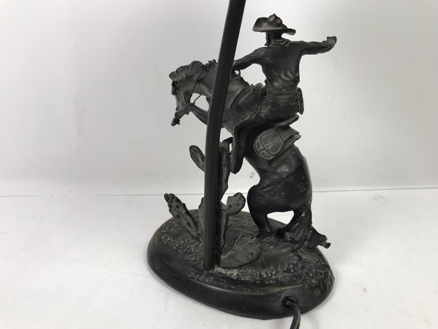 Frederic Remington Bronze Table Lamp With Colored Glass Shade [Photo 12]