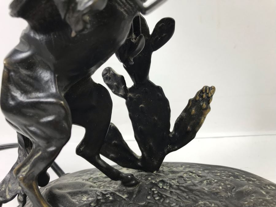 Frederic Remington Bronze Table Lamp With Colored Glass Shade [Photo 9]