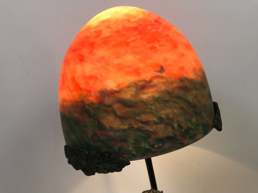 Frederic Remington Bronze Table Lamp With Colored Glass Shade [Photo 5]