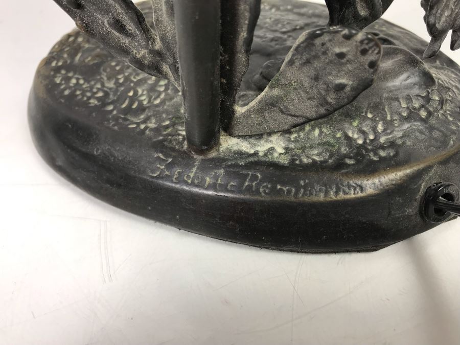 Frederic Remington Bronze Table Lamp With Colored Glass Shade [Photo 13]