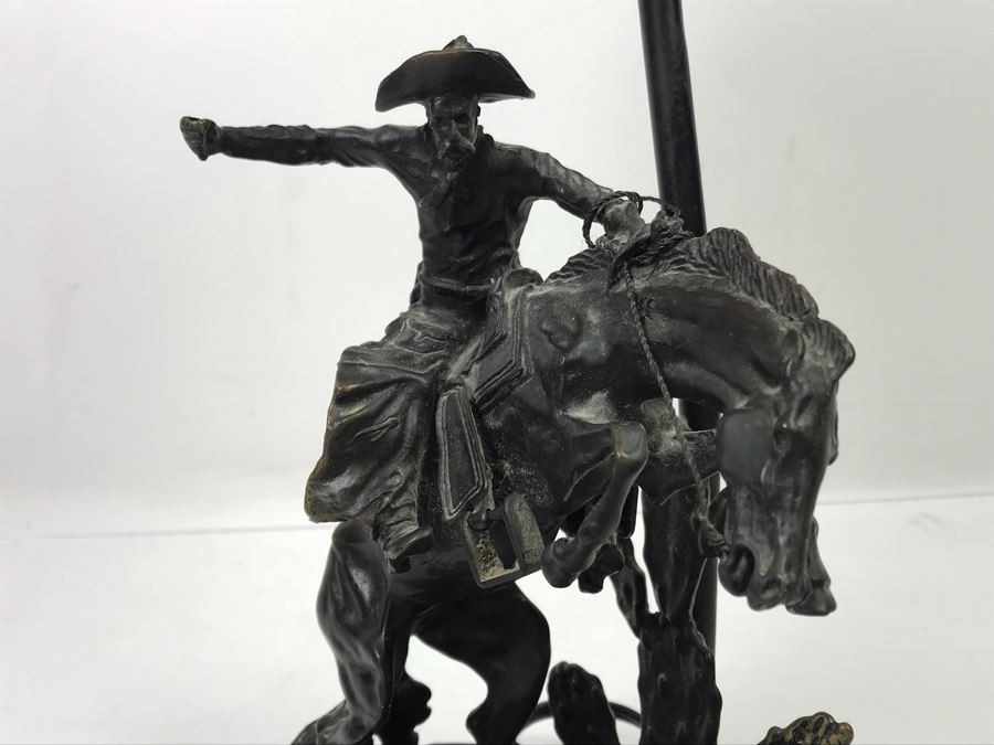 Frederic Remington Bronze Table Lamp With Colored Glass Shade [Photo 16]