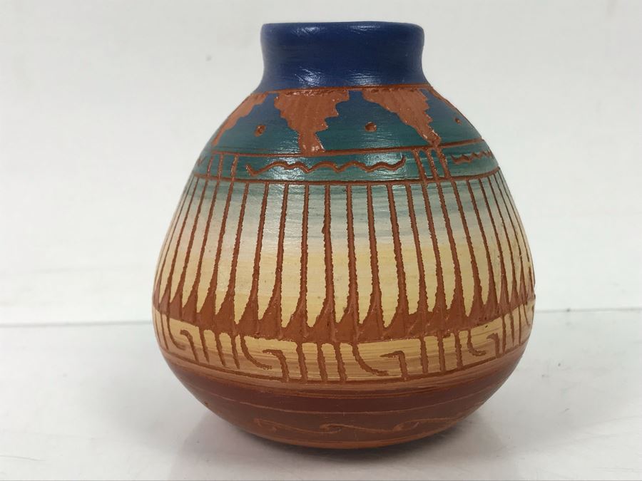 Pair Of Native American Pottery Pots - One Signed Dewayne Eskeets Navajo Other Signed BL [Photo 9]