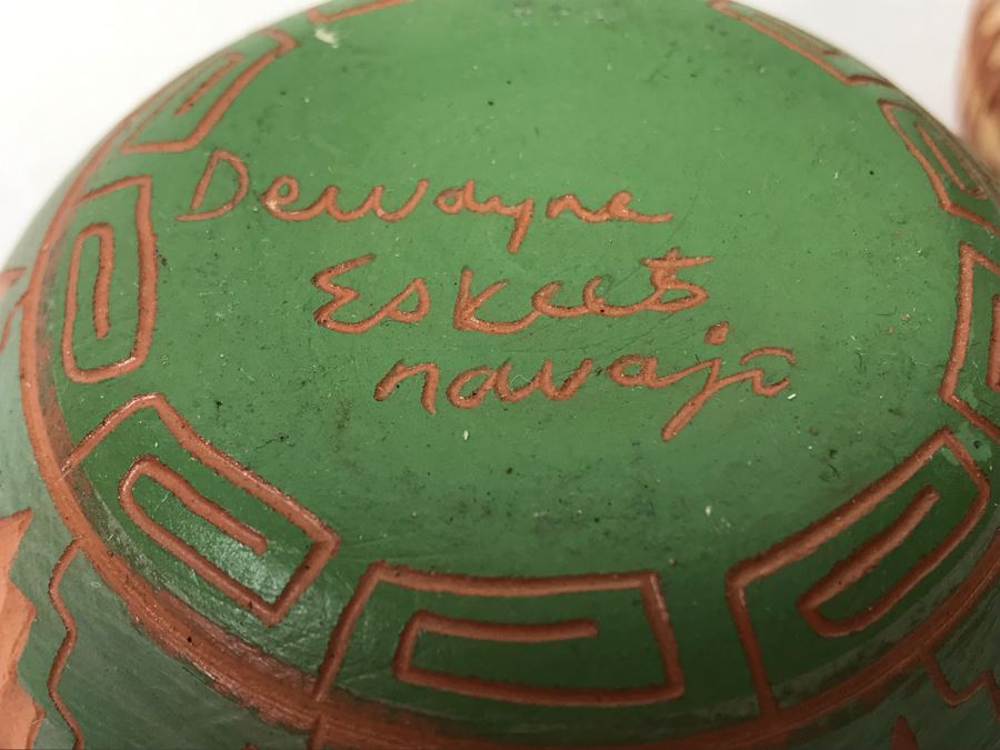 Pair Of Native American Pottery Pots - One Signed Dewayne Eskeets Navajo Other Signed BL [Photo 7]