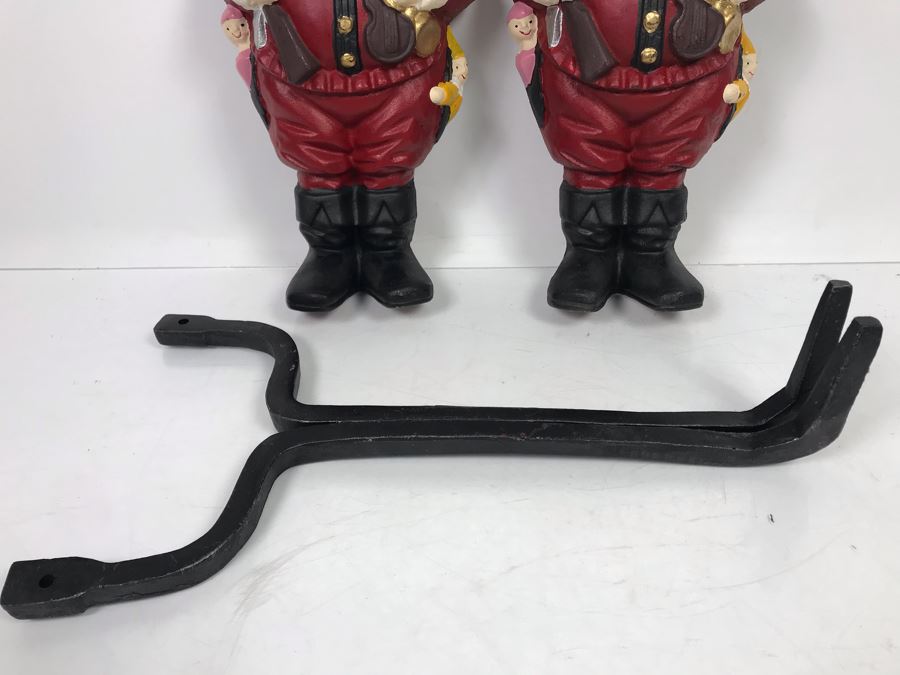 Pair Of Cast Iron Painted Santa Claus Andirons Figurines [Photo 6]