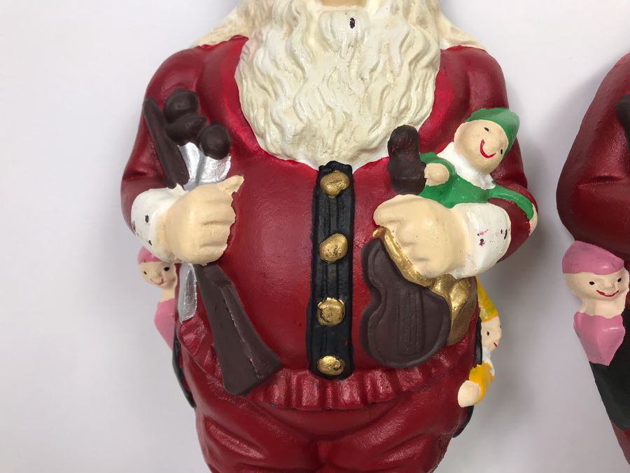 Pair Of Cast Iron Painted Santa Claus Andirons Figurines [Photo 4]