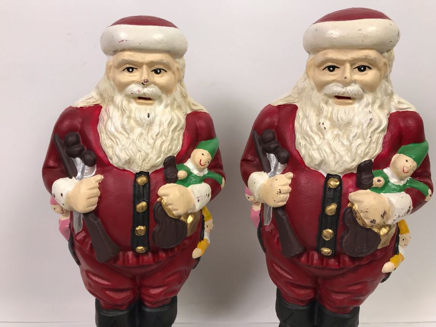 Pair Of Cast Iron Painted Santa Claus Andirons Figurines [Photo 9]