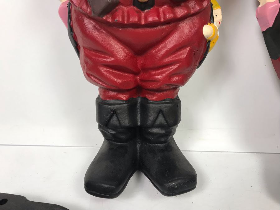 Pair Of Cast Iron Painted Santa Claus Andirons Figurines [Photo 5]