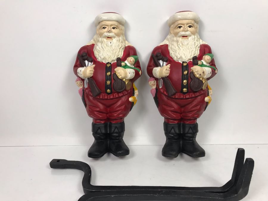 Pair Of Cast Iron Painted Santa Claus Andirons Figurines [Photo 1]