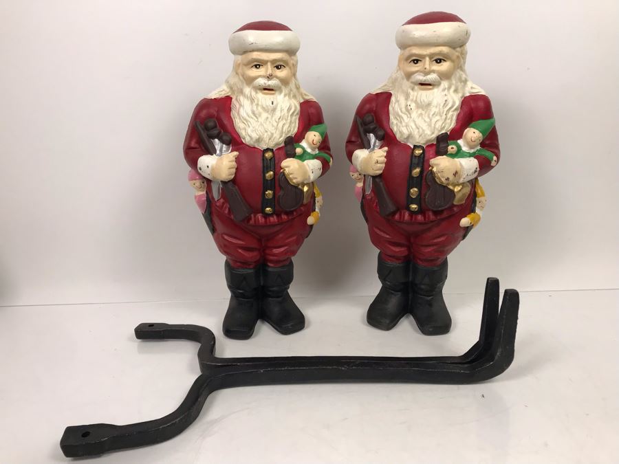 Pair Of Cast Iron Painted Santa Claus Andirons Figurines [Photo 7]