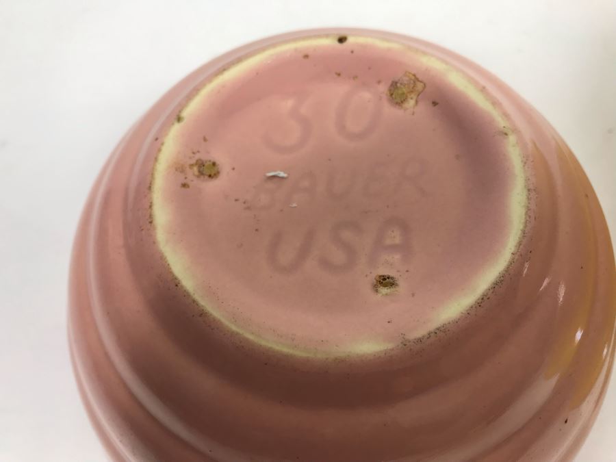 Pair Of Yellow And Pink Bauer Pottery Mixing Bowls 9'R And 6'R [Photo 3]