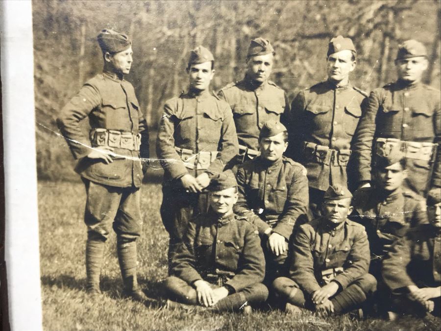Antique 1919 Framed Photograph Of Co. 'C' - 306th Infantry Chatelain Mayenne By Richards Film Service Montgomery Alabama 35 X 11.5 [Photo 18]