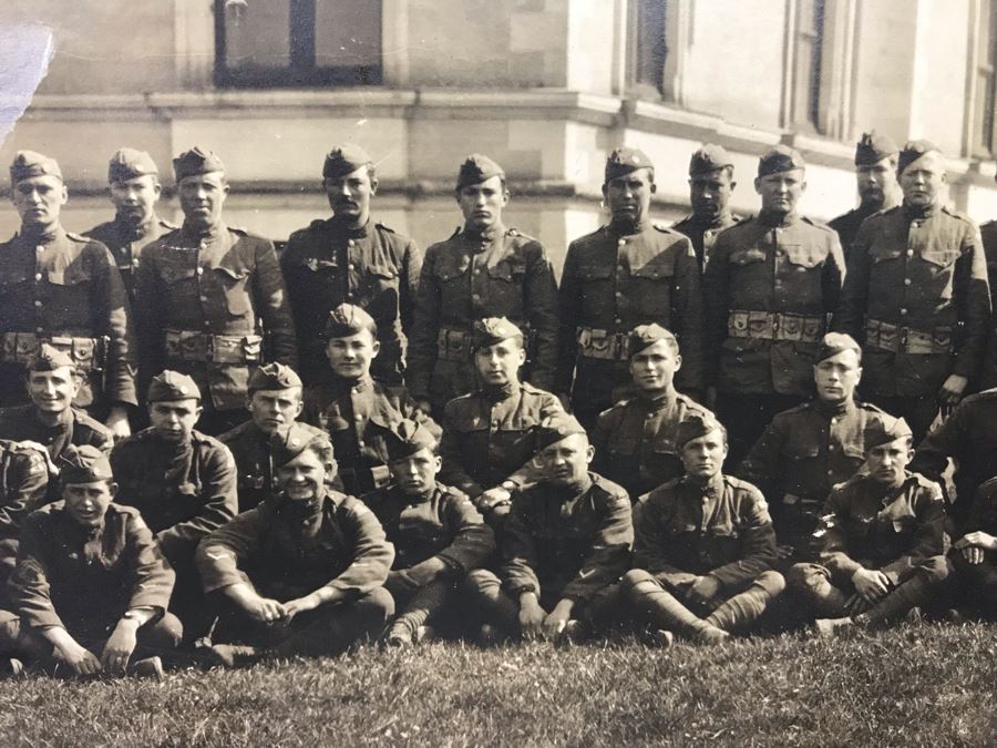 Antique 1919 Framed Photograph Of Co. 'C' - 306th Infantry Chatelain Mayenne By Richards Film Service Montgomery Alabama 35 X 11.5 [Photo 10]