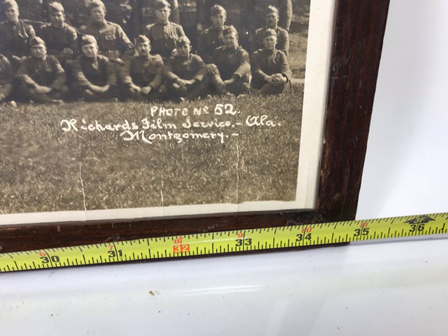 Antique 1919 Framed Photograph Of Co. 'C' - 306th Infantry Chatelain Mayenne By Richards Film Service Montgomery Alabama 35 X 11.5 [Photo 19]