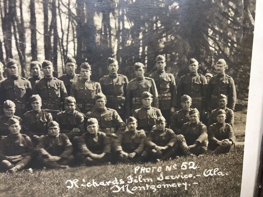 Antique 1919 Framed Photograph Of Co. 'C' - 306th Infantry Chatelain Mayenne By Richards Film Service Montgomery Alabama 35 X 11.5 [Photo 7]