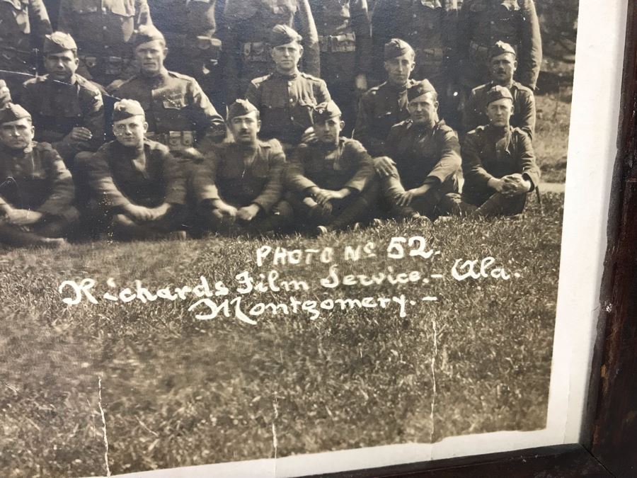 Antique 1919 Framed Photograph Of Co. 'C' - 306th Infantry Chatelain Mayenne By Richards Film Service Montgomery Alabama 35 X 11.5 [Photo 6]
