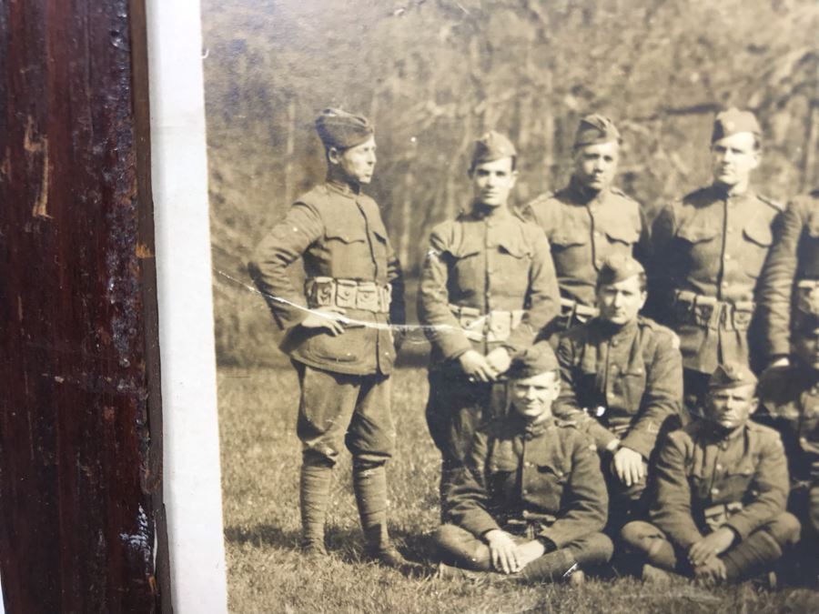 Antique 1919 Framed Photograph Of Co. 'C' - 306th Infantry Chatelain Mayenne By Richards Film Service Montgomery Alabama 35 X 11.5 [Photo 17]