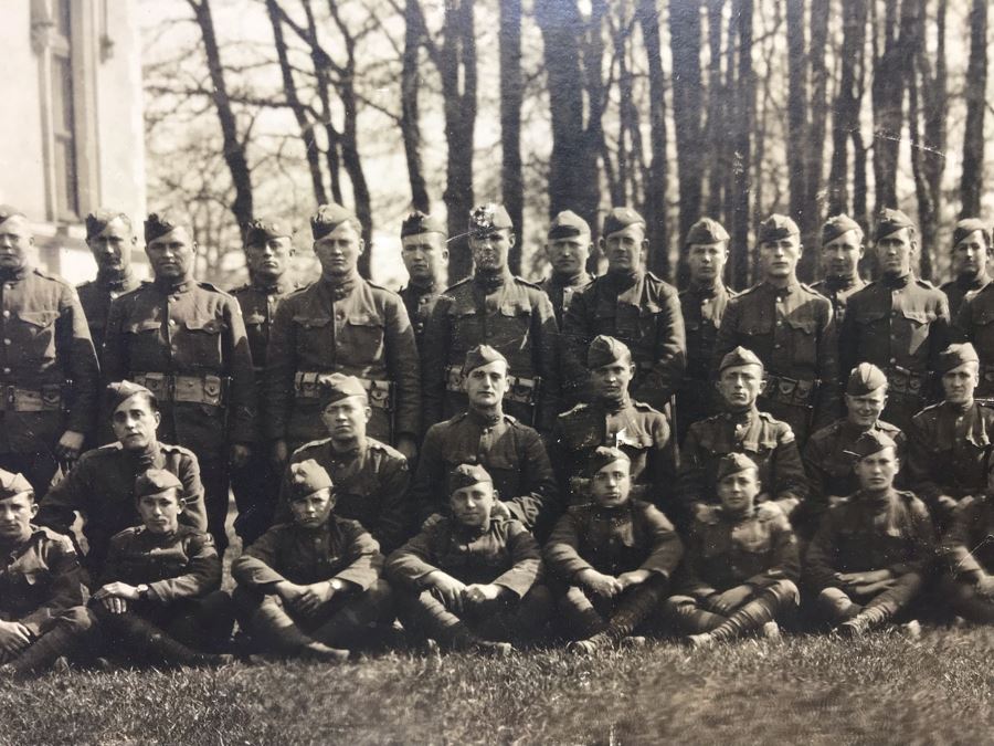 Antique 1919 Framed Photograph Of Co. 'C' - 306th Infantry Chatelain Mayenne By Richards Film Service Montgomery Alabama 35 X 11.5 [Photo 8]