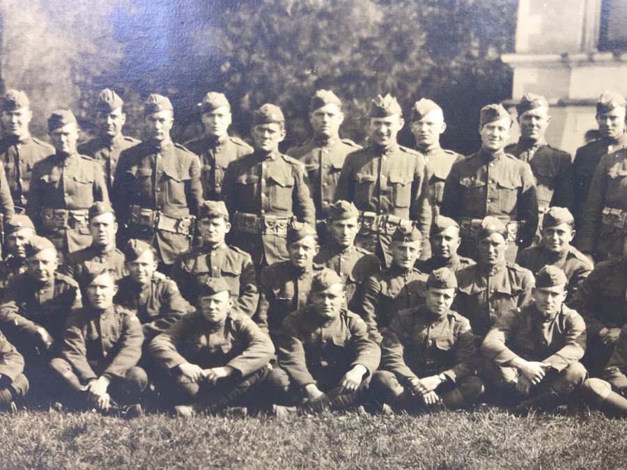 Antique 1919 Framed Photograph Of Co. 'C' - 306th Infantry Chatelain Mayenne By Richards Film Service Montgomery Alabama 35 X 11.5 [Photo 13]