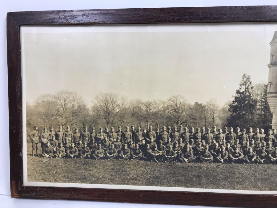 Antique 1919 Framed Photograph Of Co. 'C' - 306th Infantry Chatelain Mayenne By Richards Film Service Montgomery Alabama 35 X 11.5 [Photo 4]